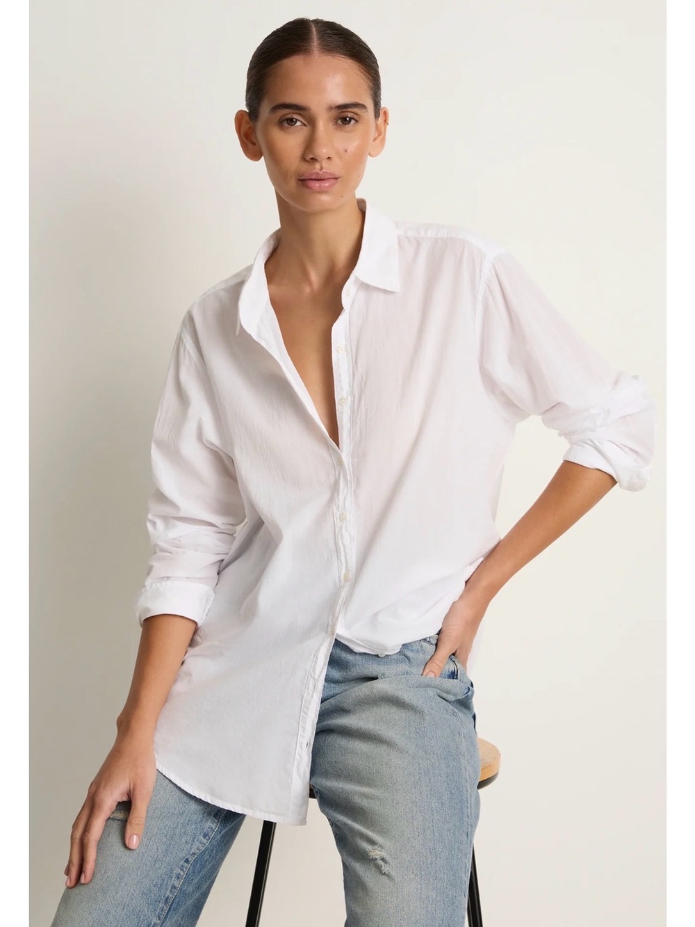 XiRENA White Button-Up Cotton Shirt